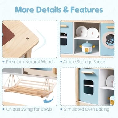 ROBUD Wooden Play Kitchen Set for Kids Toddlers, Toy Kitchen Gift for Boys Girls, Age 3+ - Image 3