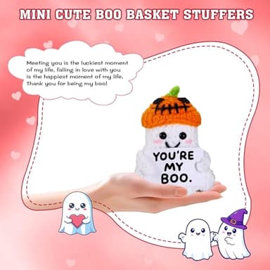 Halloween Boo Basket Stuffers for Women Him Her, Anniversary Birthday Gifts for Boyfriend Girlfriend Husband Wife, You Are My Boo Handmade Positive Crochet Ghost, Romantic I Love You Gift for Couple - Image 5