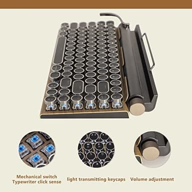 Adventurers Typewriter-Style Retro Mechanical Keyboard LED Backlight 83 Keys Bluetooth 5.0 Blue Axis Wood Color Panel Compatible with iOS/Android/Windows/Vista/Linux/Mac Office/Gaming, 12.8x6.6x1.6in - Image 3