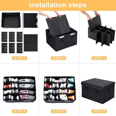 FBBABB 16 Pairs Shoe Storage Box, Foldable Shoe Storage Containers Baskets Boxes Bins Adjustable Dividers for Shoes, Sandal, Sneakers and High Heeled, Stackable and Foldable (Black) - Image 7