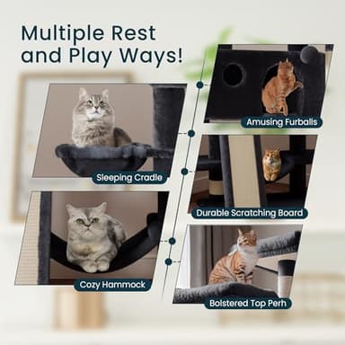 SHA CERLIN 65in Larger Cat Tree Tower Condo for Indoor Kitties/Multi-Level Furniture Activity Center with Wide Base/Cozy Plush Cat Perches/Baskets/Sisal Scratching Posts and Hammock/Dark Grey - Image 5