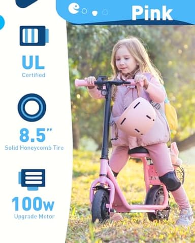 Hiboy Q2 Lite Kids Electric Scooter with Seat Ages 4-10 - 3-Speed Adjustable, UL Certified, Up to 9.3 MPH with 100W Motor, 5-Mile Range, LED Neon/Brake Lights, LCD Display - Pink - Image 2
