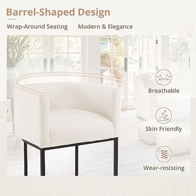 LUE BONA 27" H Counter Height Bar Stools Set of 3, Modern Barrel Counter Stools with Backrest and Arms, Black Metal Frames, Linen Fabric Upholstered Accent Barstools for Kitchen Island, Beige - Image 5