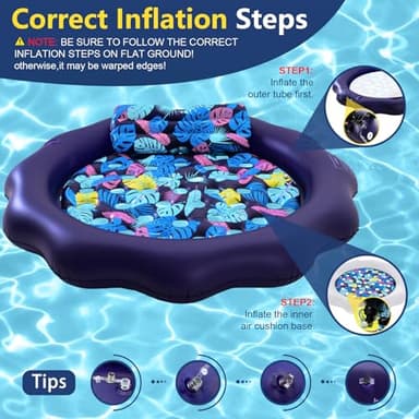 SUIMOT Inflatable Pool Floats Adult Size - 77" X-Large Heavy Duty Tanning Floating Mat Cooling Holes Lounger with Pillow, Pool Floaties Bed with Cup Holders for Backyard Swimming Pool Party, Purple - Image 4