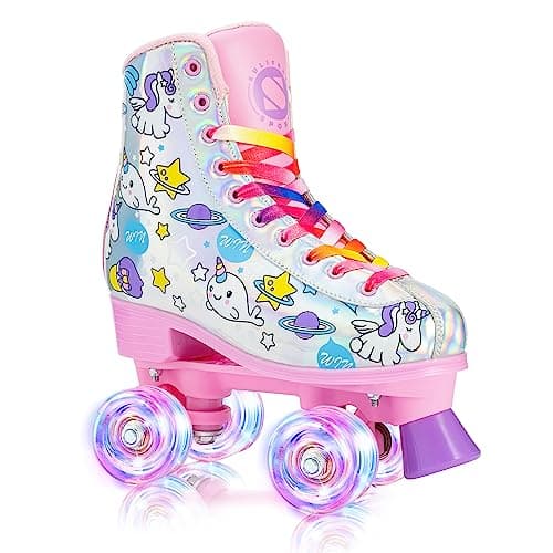 SULIFEEL Rainbow Unicorn Roller Skates for Girls Light up Wheels Womens Quad Skates with High Top Reflective TPU Leather Unicorn - Image 1