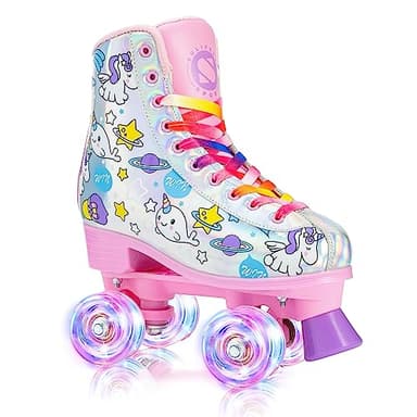 SULIFEEL Rainbow Unicorn Roller Skates for Girls Light up Wheels Womens Quad Skates with High Top Reflective TPU Leather Unicorn - Image 1