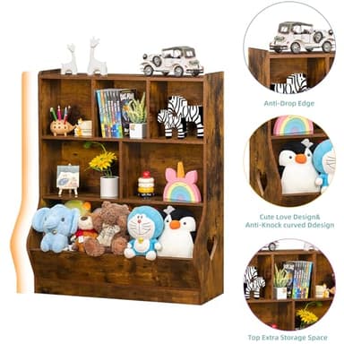Lerliuo Kids Toy Storage Organizer, 3 Tier Children Small Bookcase and Bookshelf, Toddler 7 Cubby Toy Storage Cabinet, Toy Shelf for Playroom, Bedroom, Living Room, Nursery, School 29.53'' H (Brown) - Image 7