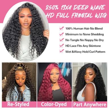 Armodeo 250 Density 34 Inch Hd Lace Front Wigs Human Hair Deep Wave Lace Front Wigs Curly Wig Wet And Wavy Pre Plucked Frontal Wigs - Image 5