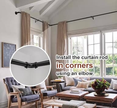 Qouara Curtain Rods for Windows 28 to 48 Inch, Black Adjustable Curtain Rod, Wrap Around Blackout Curtains Rod, Heavy Duty Industrial Curtains Rods, 1 Inch Outdoor/Indoor Drapery Pole 28-48" - Image 2