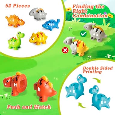 52 PCS Dinosaur Alphabet Learning Toys for Toddlers Kids 3-5, 10 Different Dinosaur Figures, Double Sided ABC Matching Game, Preschool Activities Montessori Fine Motor Toys for Toddlers Kids - Image 4