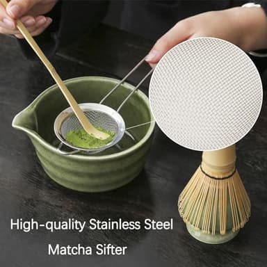 Buucup Matcha Set, Matcha Bowl with Spout, Matcha Whisk and Holder, Bamboo matcha Scoop and Stainless Sifter - 5 Pcs Jade Green Matcha Set Kit for Matcha Lover - Image 4