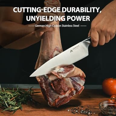 Knife Set with Block, Kitchen Knife Set 15-Piece with Sharpener - High Carbon Stainless Steel Dishwasher Safe Knives with Ergonomic Handles for Chef & Home - Image 4