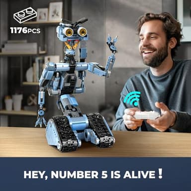 iATOM 1176 Pieces Johnny 5 Robot Building Set with Remote Control - Rechargeable, Gift for Chirstmas, Tech Movie Robotic Figure Model Kit for Adults - Image 3