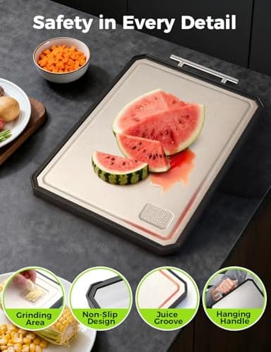 Titanium Cutting Board for Kitchen, Double Sided Non Toxic Titanium Cutting Board with JUICE GROOVE, Food-Grade Metal Chopping Board, Pure Titanium&Wheat Straw PP, Dishwasher Safe16.3”×11”-1 PC - Image 3