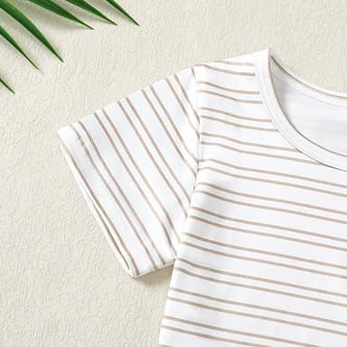ZOEREA Toddler Baby Boys Clothes Summer Outfit Stripe T-Shirt and Shortall Romper Set Cute Jumpsuit (Khaki,6-12 Month) - Image 6