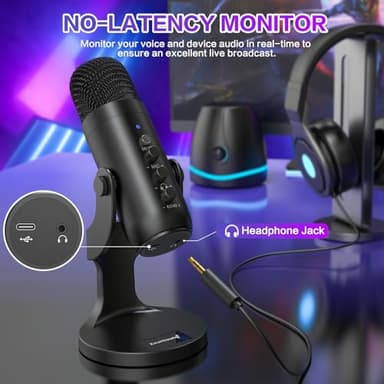 ZealSound USB Microphone,Condenser Computer PC Mic,Plug&Play Gaming Microphones for PS 4&5.Headphone Output&Volume Control,Mic Gain Control,Mute Button Vocal,YouTube Podcast on Mac&Windows(Black) - Image 5