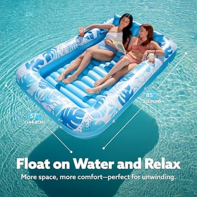 SLOOSH Inflatable Tanning Pool Lounger Float, 85" x 57" Extra Large Pool Floats Adult with Pillow, 4 in 1 Suntan Tub Raft Floatie,Sunbathing Bed Lounge for Water Blow Up Ball Pit Party Gifts, XL-Blue - Image 2