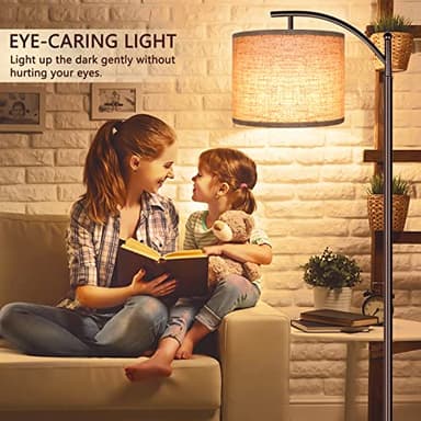 Rottogoon Floor Lamp for Living Room, LED Standing Lamp Tall Industrial Floor Lamp Reading for Bedroom, Office (9W LED Bulb, Beige Lampshade Included) -Oil-Rubbed Bronze - Image 6