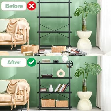 HCHQHS Bookshelf, 4-Tier Industrial Bookcase, Black Open Book Shelf, Freestanding Tall Bookshelves with Metal Frame - Image 4