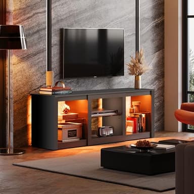 WLIVE LED TV Stand for 65 Inch TV, Modern Entertainment Center with Adjustable Glass Shelves & Customizable LED Lights, Sturdy Media Console for Living Room, Bedroom,Gaming (Black) - Image 2