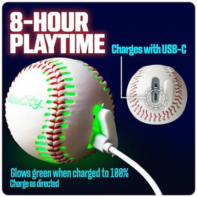 GlowCity Premium Leather LED Rechargeable Light-Up Baseball - Illuminate The Game - Nighttime Fun and Play - Sports Stuff & Gadgets for Kids Age 8 Years Old and Up - Catch Only - Image 3