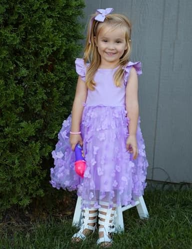 Flypigs Toddler Tutu Dress Girls Flutter Summer Dresses Formal Purple Butterfly Easter Sundress for 5 Years - Image 4