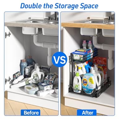 LAMU Under Sink Organizer, Pull Out Cabinet Organizer with Upgraded Slides, Slide Out Sink Shelf Cabinet Storage Shelves, Storages for Kitchen Bathroom - Image 7