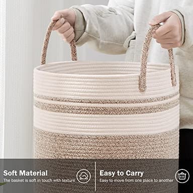 YOUDENOVA Woven Rope Laundry Hamper Basket, 58L Tall Laundry Basket for Blanket Organizer- Clothes Hamper for Bedroom Storage, Baby Kids Nursery Hamper-Large-Brown - Image 3