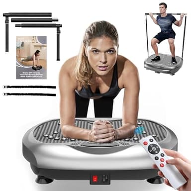 Natini Vibration Plate Exercise Machine - Whole Body Workout Vibration Platform Lymphatic Drainage Machine for Weight Loss Home Fitness W/Pilates Bar Resistance Bands Remote - Silver - Image 1