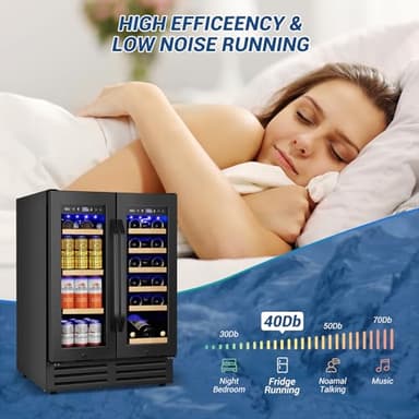Wine and Beverage Refrigerator Black, 24 Inch Beverage Cooler Under Counter Dual Zone with Glass Door&Lock, 18 Bottles and 68 Cans Large Capacity for Beer Soda Drink, Built-In or Freestanding Fridge - Image 7