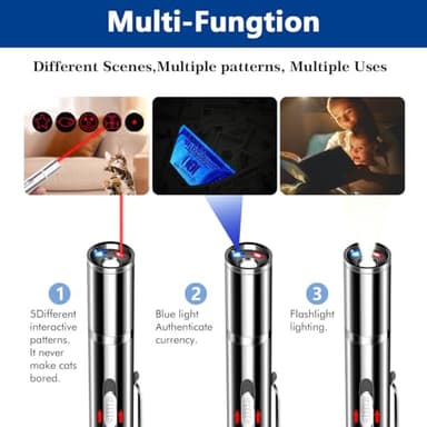 Rumcut Laser Pointer Cat Toys, Cat Laser Pointer Toy with Three Light Modes, Five Adjustable Patterns,USB Portable Charging, Interactive cat Toy Multifunctional and Portable - Image 4