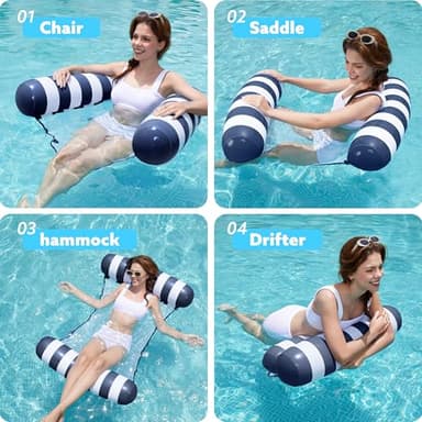 SLOOSH Strip Type Hammock Pool Floats Adults, 4-in-1 Multi-Purpose Inflatable Pool Floaties PVC Water Hammock Lounge (Strip- Navyblue) - Image 2