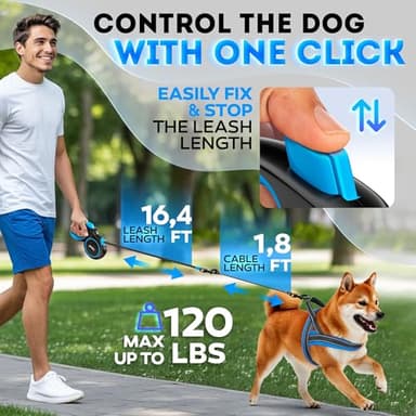 2025 New Retractable Dog Leash 18,2 ft' - Chew Proof Cable Included - 360° Tangle Free - Heavy Duty Reflective Retractable Leash for Small Medium Large Dogs up to 120 lbs - Soft Touch Anti-Slip Handle - Image 2