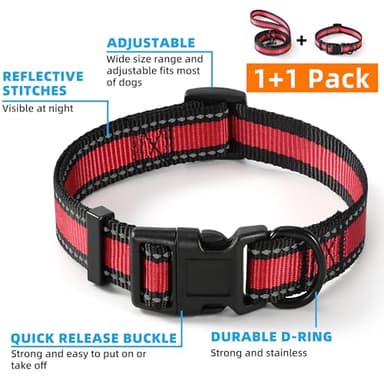 Mile High Life Reflective Dog Collar & Leash - Adjustable (Red, Large Pack of 2) - Image 2