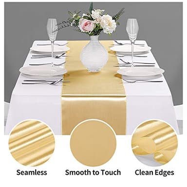 5-Pack Satin Table Runner Light Gold 12 x 108 inches Long, Table Runners for Wedding, Birthday Parties, Banquets Decorations(5 Pack, 12x108 Inch, Light Gold) - Image 3