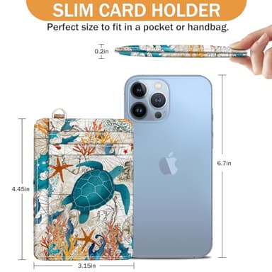 Yonlevres Credit Card Holder Slim Wallet, Sea Turtle RFID Wallet Women Front Pocket Small Card Holder Travel Cute Funny Thin Card Case ID Window PU Leather RFID Blocking Card Organizer Gifts Girls - Image 6