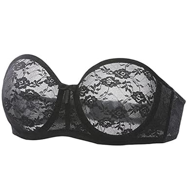 DOBREVA Women's No Padding Strapless Lace Bra Underwire Multiway See-Through Black 40E - Image 3