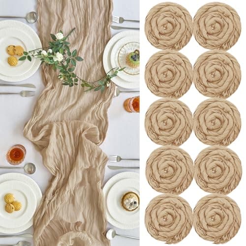 IVAPUPU 10 Pcs Cheesecloth Table Runner - 10ft Nude Boho Gauze Cheese Cloth Table Runners for Baby Shower Decoration Wedding Party Summer Garden Farmhouse - Image 1
