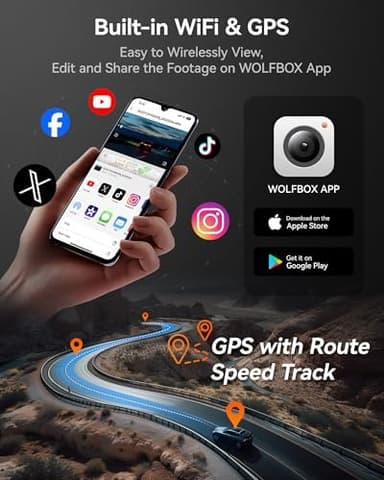 WOLFBOX i07 3 Channel Dash Cam Built-in WiFi GPS, 4K Dash Camera Front and Inside, 1440P+1080P+1080P Triple Car Camera with 3" LCD Screen, 32GB Card Included, IR Night Vision, 24H Parking Mode - Image 7