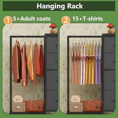 HIGDBFE Dresser with Hanging Rack, 4 Drawers Small Closet for Bedroom, Reversible Fabric Chest of Drawers with Clothes Rack, Tall Storage Tower, Sturdy Frame, Grey, 44''H - Image 5