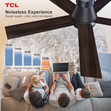 TCL 52" Ceiling Fan with Lights, Black Flush Mount Ceiling Fans with Remote Control, 6 Speeds DC Reversible, Dimmable, Noiseless, Low Profile Ceiling Fans for Bedroom - Image 5