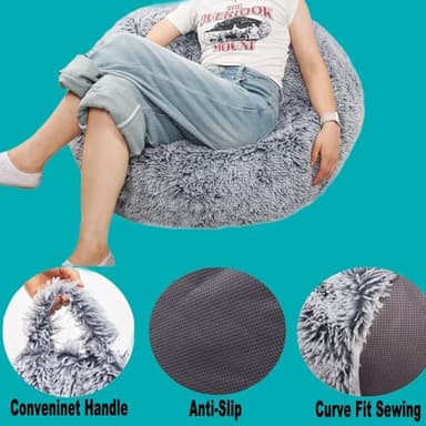 Fluffy Stuffed Animal Storage Bean Bag Chair Cover (No Filler), Faux Fur Comfy Bean Bag Cover for Organizing Plush Toys or Textile, for Adults Teens Kids Girls, Gray - Image 5