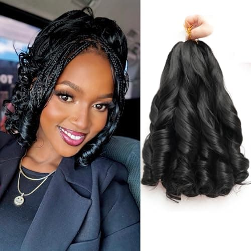 French Curl Braiding Hair 12Inch 8Packs French Curl Crochet Braids Short Curly Crochet Hair Bouncy Synthetic knotless Braiding Extensions(1B, 12inch) - Image 1