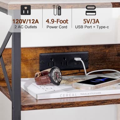 AMHANCIBLE Record Player Stand with Charging Station, Turntable Stand with Storage Cabinet, 3 Tier End Table Hold Up to 100 Albums, Record Table for Vinyl, Living Room, Rustic Brown, HETCD01BR-1 - Image 3