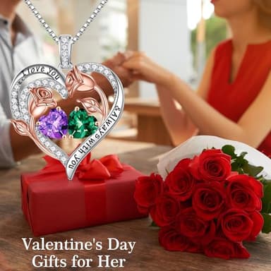 Iefil Anniversary Women Gifts - Romantic Gifts for Her, Anniversary Birthday Day Gift for Her, February October Birthstone Necklace, Amethyst Sapphire Jewelry, Rose Heart Necklace - Image 8