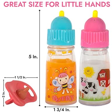 My Sweet Baby® Talking Doll Feeding Set – 2 Disappearing Bottles with Sounds (Milk & Juice), Sound Pacifier with Clip, Squeaky Tips – Toy Accessories for Dolls - Image 2