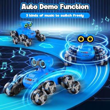 LNNKINE Robot Toys, 8-Wheel Stunt Remote Control Car with Auto-Demonstration, 360° Rotation, LED Eyes, Music, 2.4Ghz, All Terrain Rc Cars, Remote Control Car for Boys 4-7 6-8 8-12 - Image 3