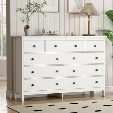 10 Drawer Dresser, 55" Modern White Dressers and Chests of Drawers, 10 Drawer Wide Dressers for Bedroom - Image 4