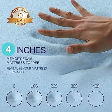VALUXE 4 Inch Gel Memory Foam Mattress Topper Twin XL Size High Density Cooling Pad Pressure Relief Bed Topper (with Removable & Washable Bamboo Cover) - Image 4