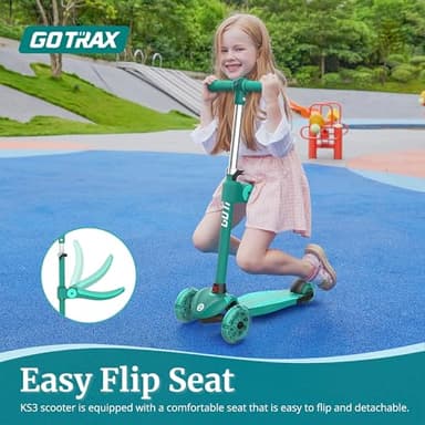 Gotrax KS3 Kids Kick Scooter, LED Lighted Wheels, Adjustable Height Handlebars and Removable Seat, Lean-to-Steer & Widen Anti-Slip Deck, 3 Wheel Scooter for Kids Ages 2-8 and up to 100 Lbs (Green) - Image 2